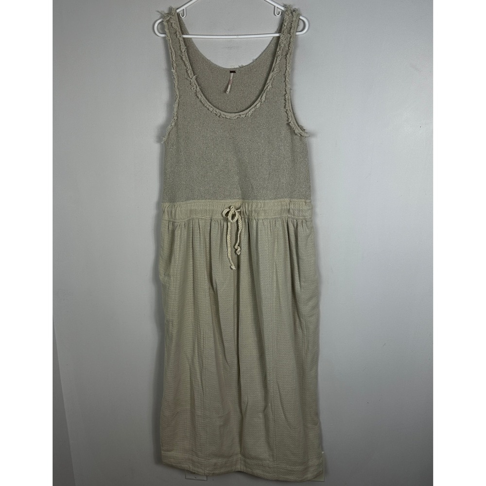 Free People Those Sunshine Feels Midi Dress Beachy Size Large Bohemian Minimal - Picture 2 of 12